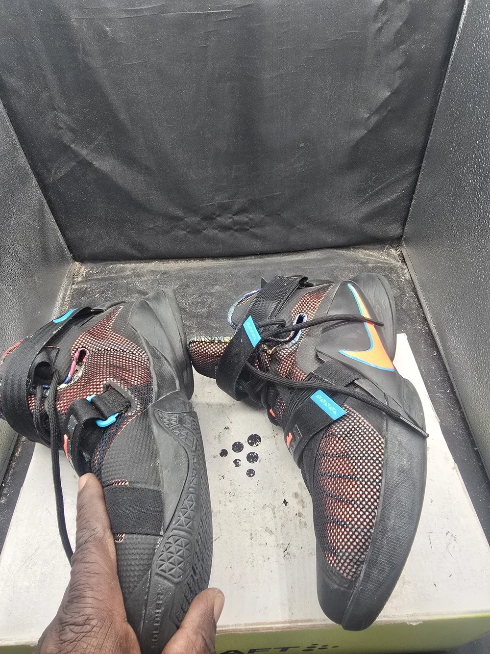 Nike Men's Athletic High-Top Sneakers in Black and Red with Blue Accents